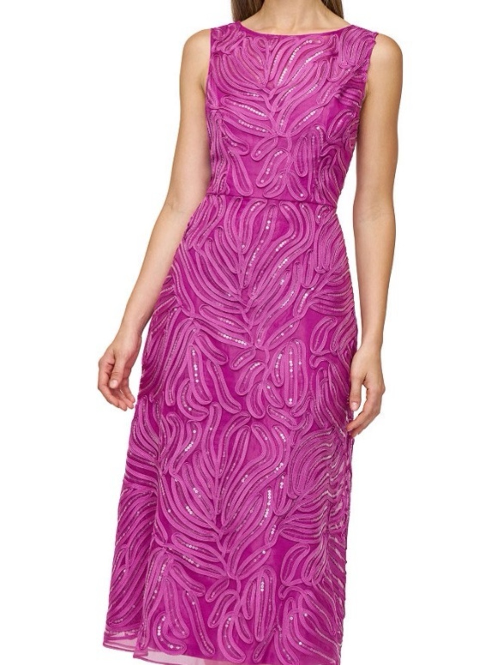 JS Collections Sleeveless Fuchsia Beaded Midi Dress